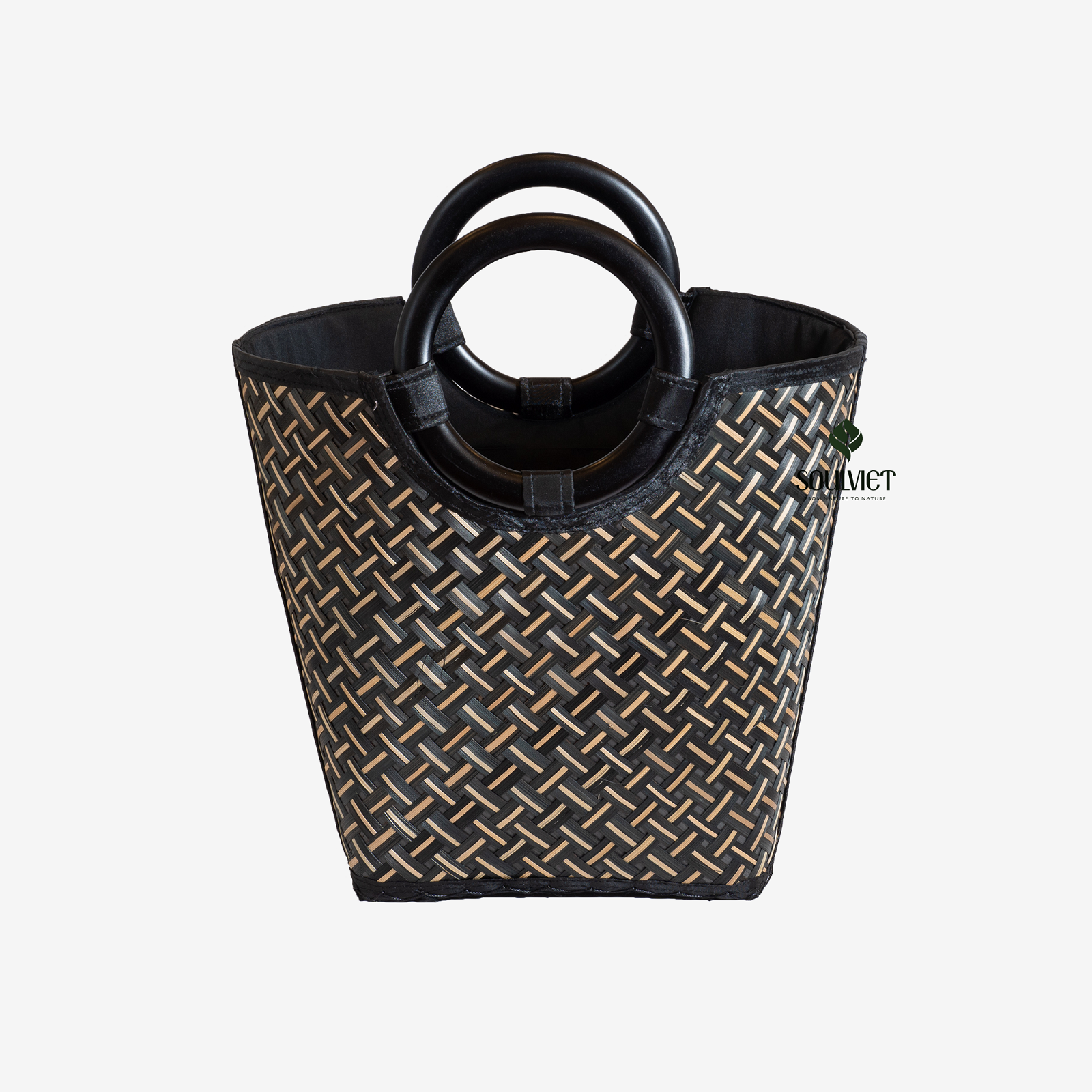 Cross-Knitted Bamboo Handbag, Round Plastic Handle