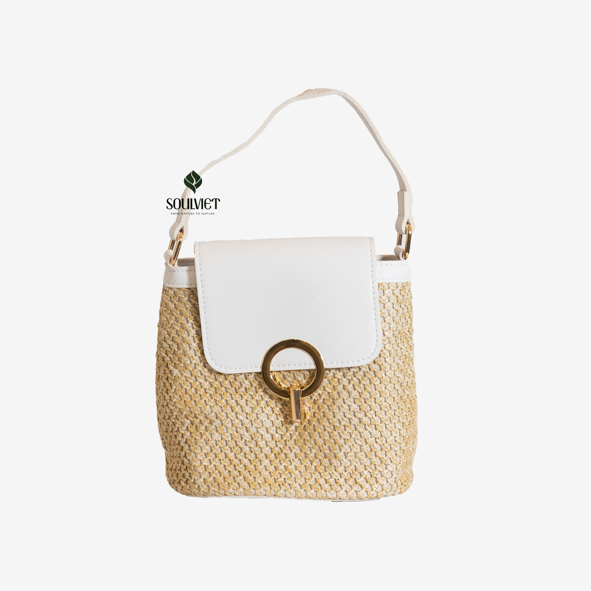 Túi xách thời trang bằng sợi giấy, nắp và quai da