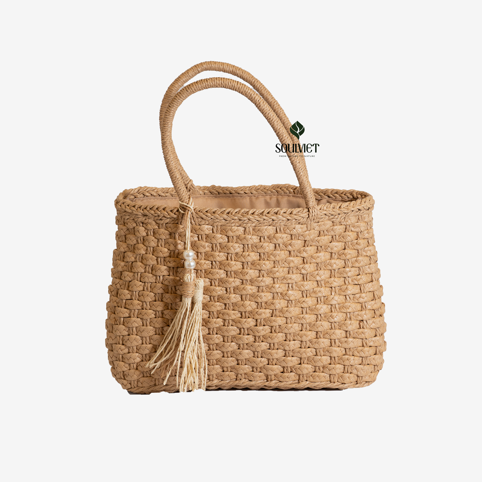 Woven Fabric Tape Handbag with Paper Fiber Border and Handle, small hanging accessory